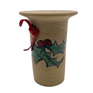 Pottery Holly Berry Graphic Vase Planter Vessel